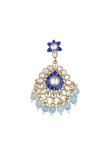 Aqua Blue Kundan Danglers With Stone Drops