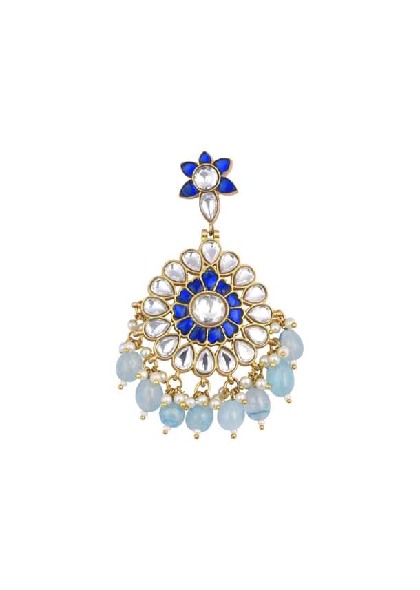Aqua Blue Kundan Danglers With Stone Drops Aqua Blue Kundan Danglers With Stone Drops