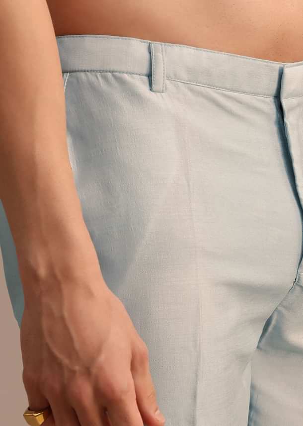 Aqua Blue Kurta Jacket Set With Thread Work For Men