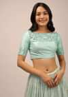 Aqua Blue Padded Blouse With Mirror Work And Half Sleeves