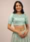 Aqua Blue Padded Blouse With Mirror Work And Half Sleeves