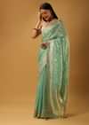 Aqua Blue Saree In Organza With Woven Moroccan Jaal