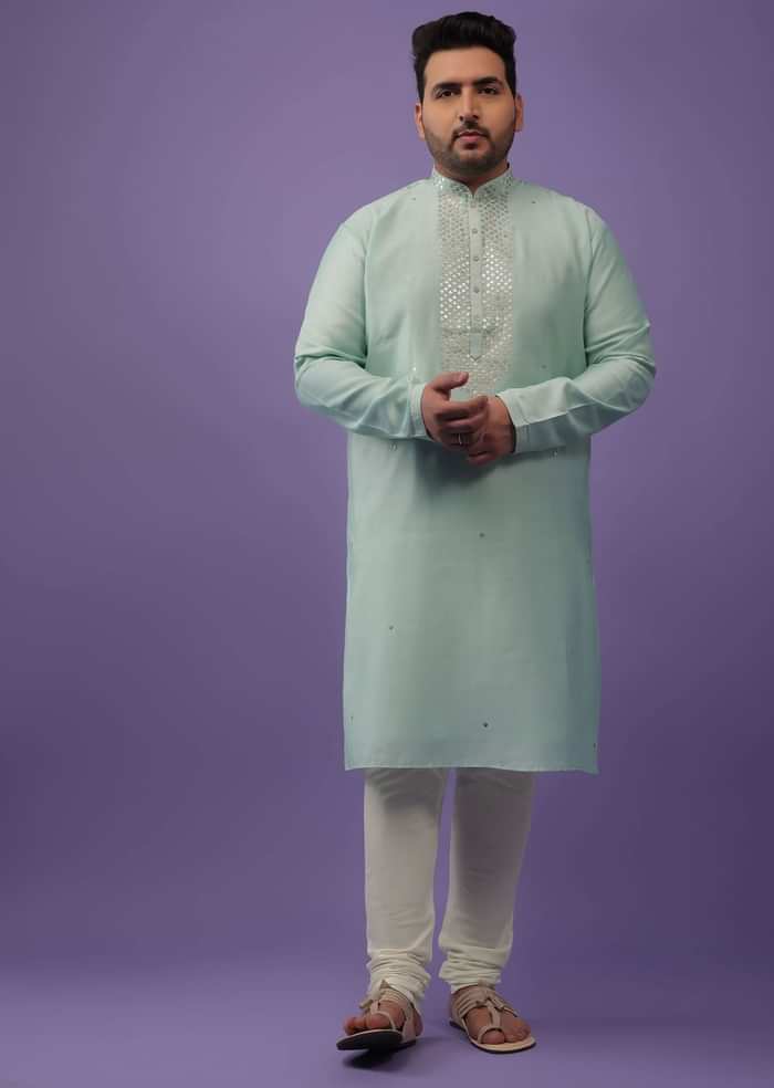 Aqua Green Embroidered Kurta Set