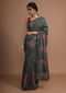 Army Green Saree In Silk With Colorful Resham Embroidered Rose Motifs Along The Border Online - Kalki Fashion