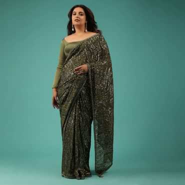 Capulet Olive Green Saree In Sequins With Embroidery