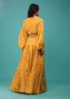 Artisan's Yellow Crop Top And Skirt With Floral Prints