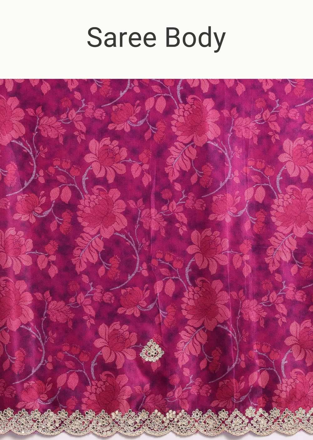 Azalea Pink Festive Saree In Muslin With Floral Prints And Gota Patti Border Work