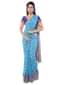 Azure blue banarasi silk saree with royal purple blouse piece only on Kalki