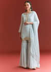 Baby Blue Georgette Kurta Sharara Suit With Gotta Lace And Moti Work