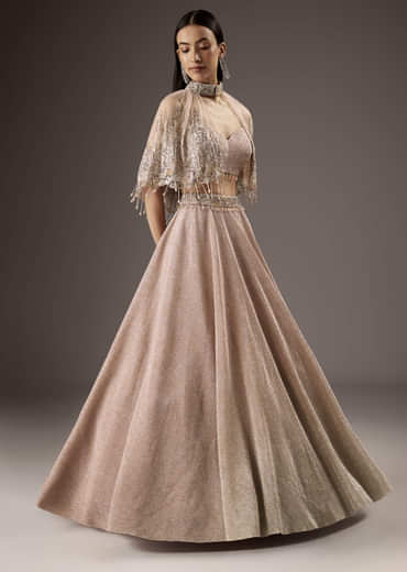 Baby Pink Fancy Bridesmaid Lehenga With Cape