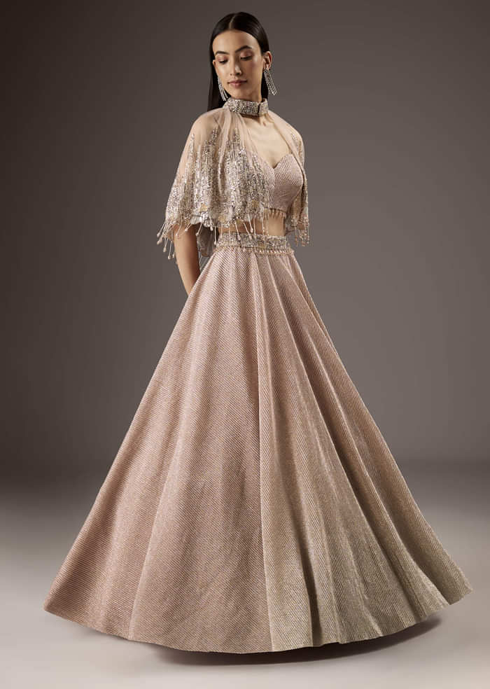 Baby Pink Fancy Bridesmaid Lehenga With Cape