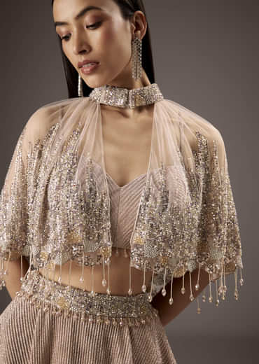 Baby Pink Fancy Bridesmaid Lehenga With Cape