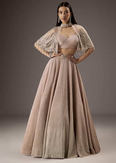 Baby Pink Fancy Bridesmaid Lehenga With Cape