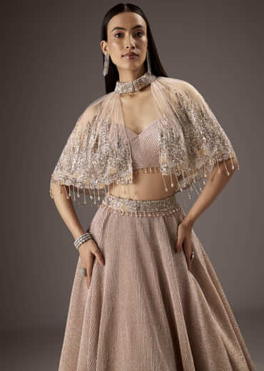 Baby Pink Fancy Bridesmaid Lehenga With Cape