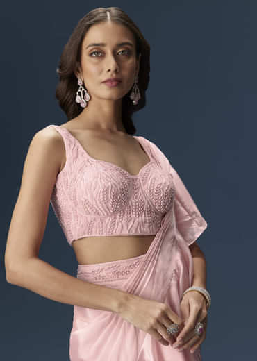Baby Pink Frill Saree With Fancy Blouse
