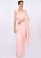 Baby pink linen saree with embroidered butti only on kalki