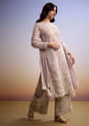 Baby Pink Organza Palazzo Suit With Zari And Moti Work