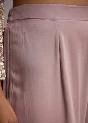 Baby Pink Organza Palazzo Suit With Zari And Moti Work