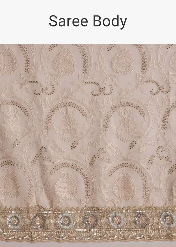 Baby Pink Organza Saree With Chikankari Threadwork And Beaded Embroidery