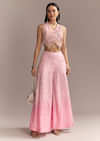Baby Pink Silk Crop Top And Palazzo Set With Intricate Embroidery