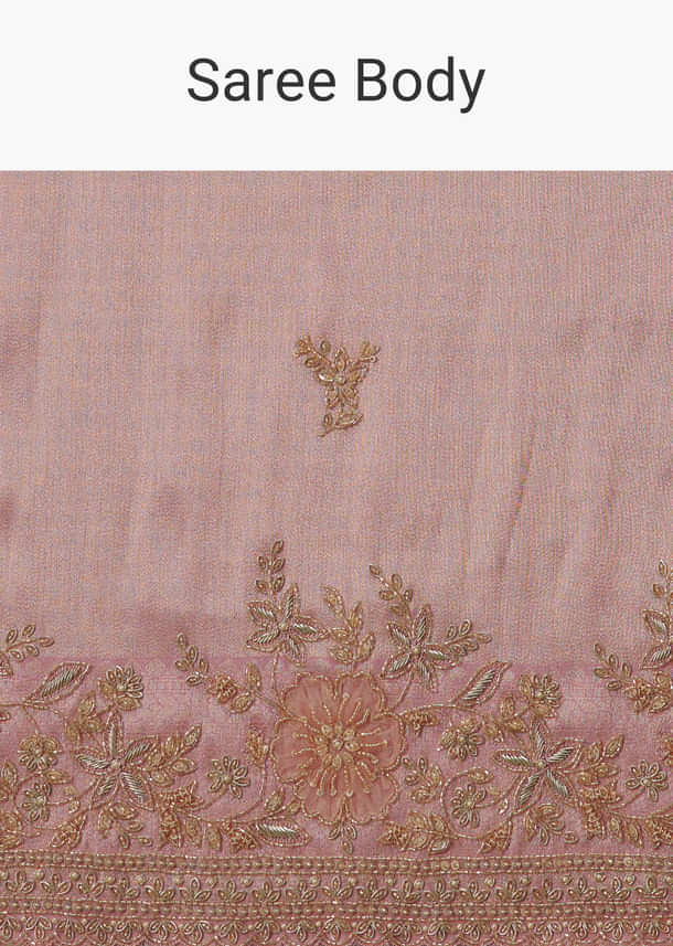 Baby Pink Tissue Saree With Velvet Embroidered Blouse