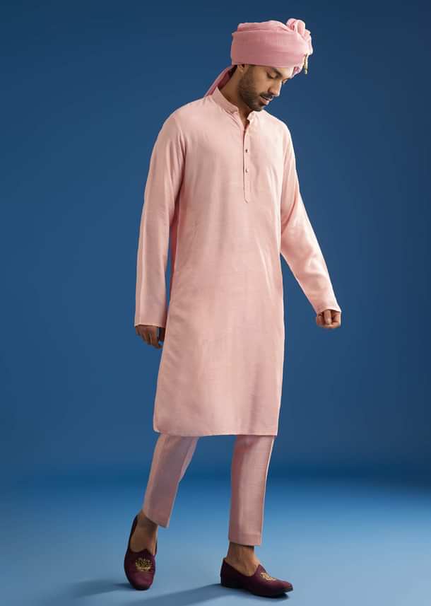 Baby Pink Tussar Sherwani With Cutdana And Tikki Stone Work