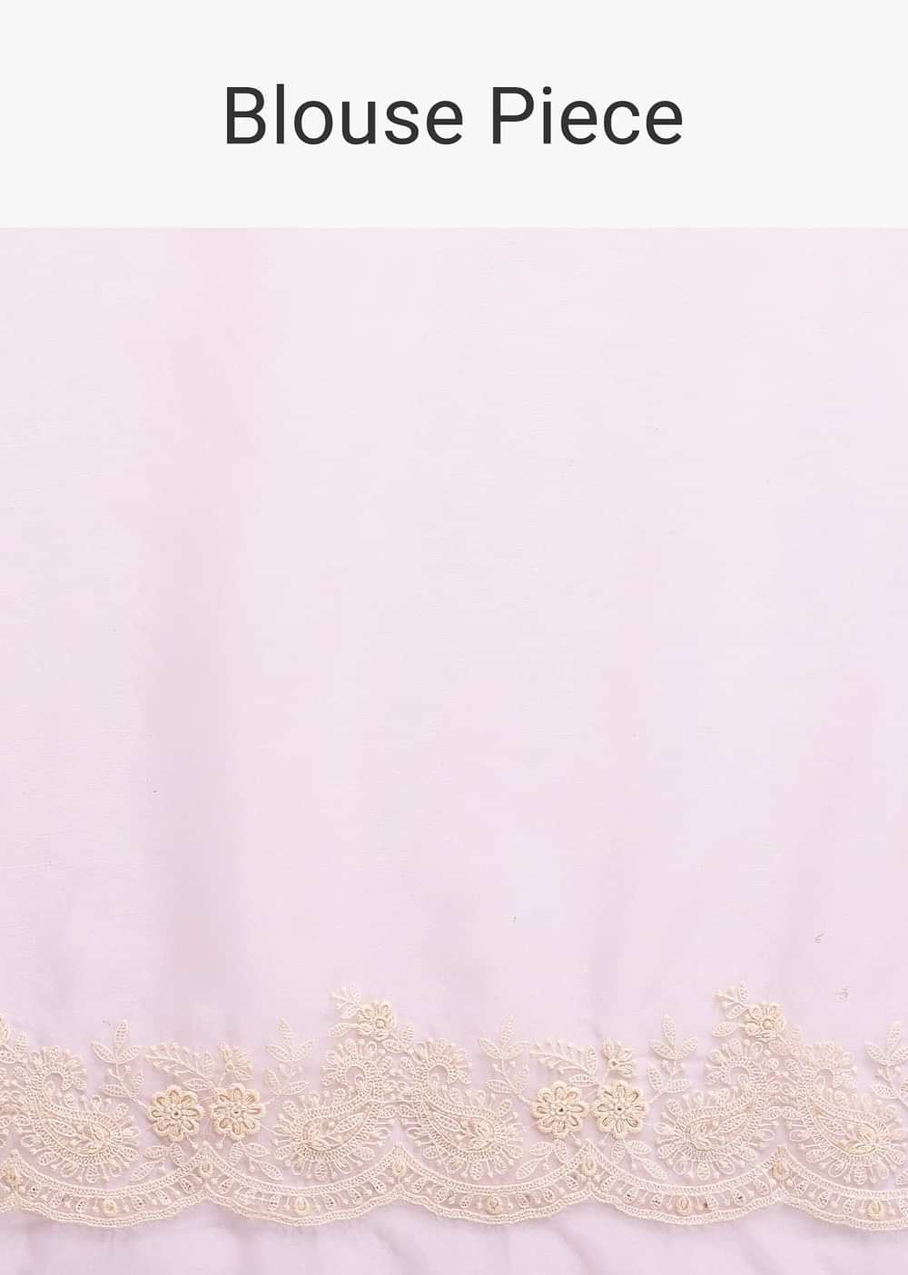 Baby Pink Chikankari Organza Silk Saree With Scallop Border And Unstitched Blouse Fabric