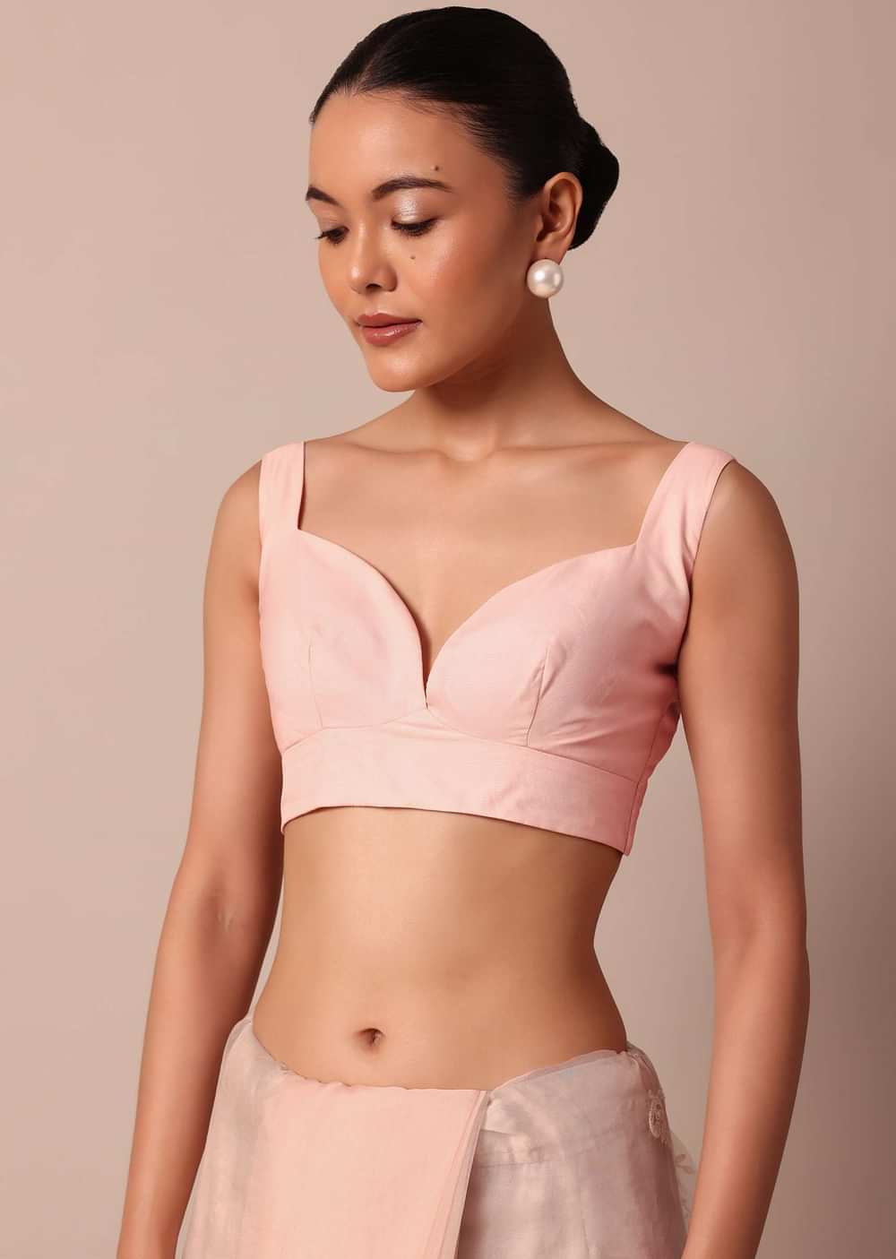 Baby Pink Chikankari Organza Silk Saree With Scallop Border And Unstitched Blouse Fabric