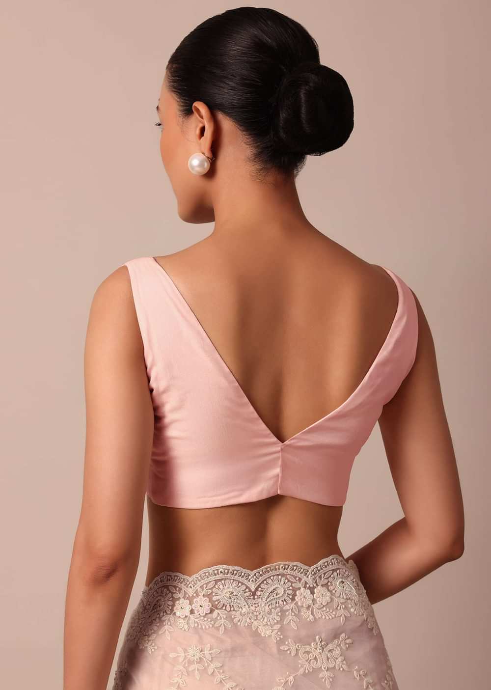 Baby Pink Chikankari Organza Silk Saree With Scallop Border And Unstitched Blouse Fabric