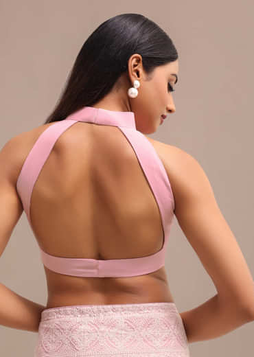 Baby Pink Georgette Chikankari Saree With Unstitched Blouse