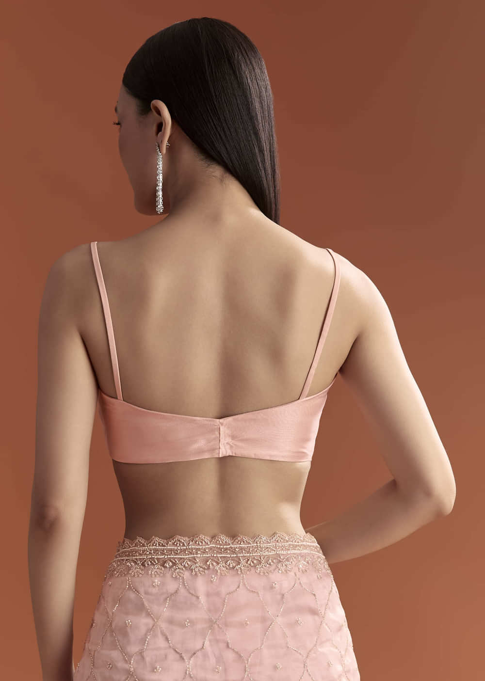 Baby Pink Organza Embroidered Saree With Jaal Work