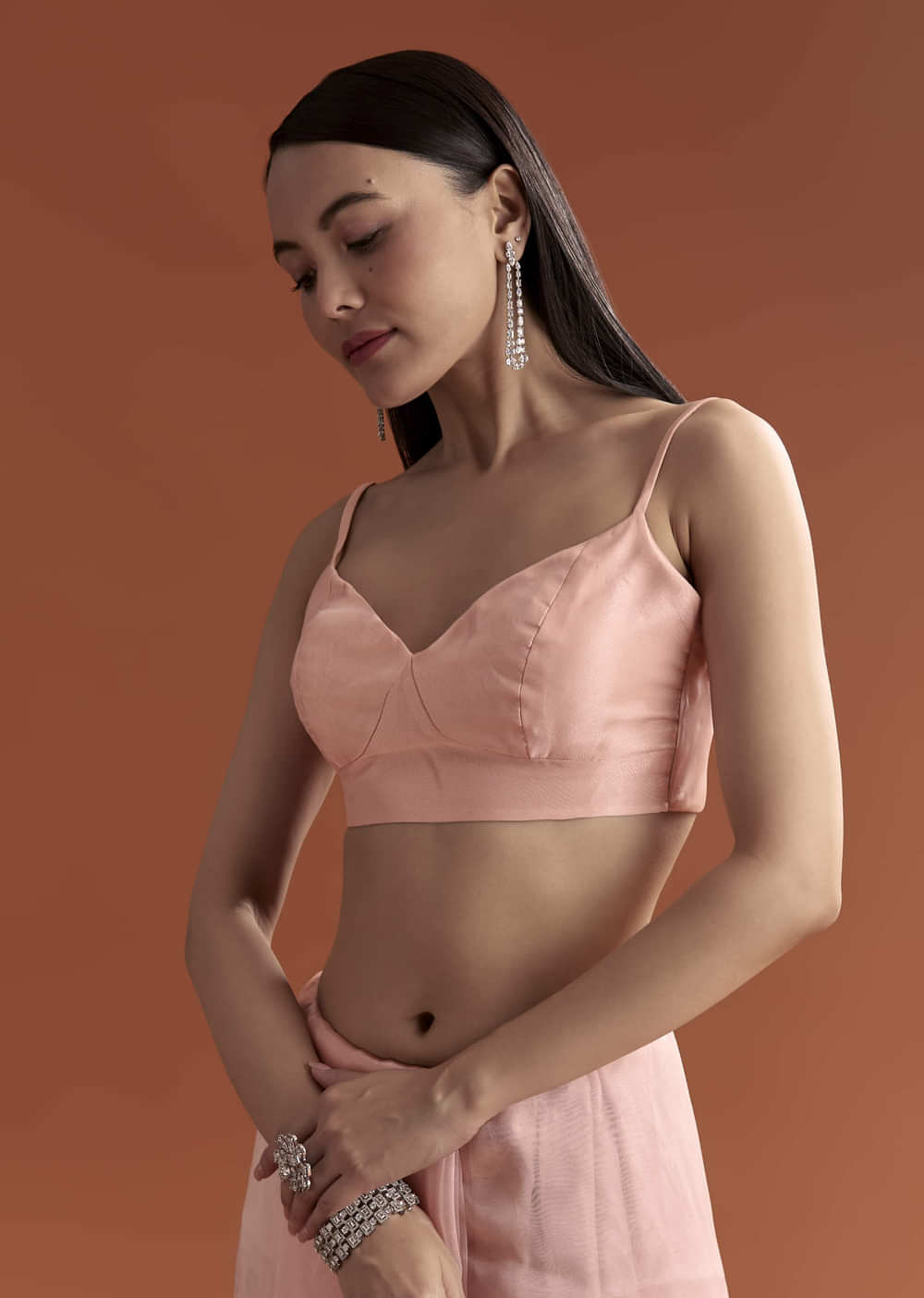 Baby Pink Organza Embroidered Saree With Jaal Work