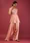 Baby Pink Peplum Kurta And Cowl Dhoti Suit Set With Mirror Abla Embroidery