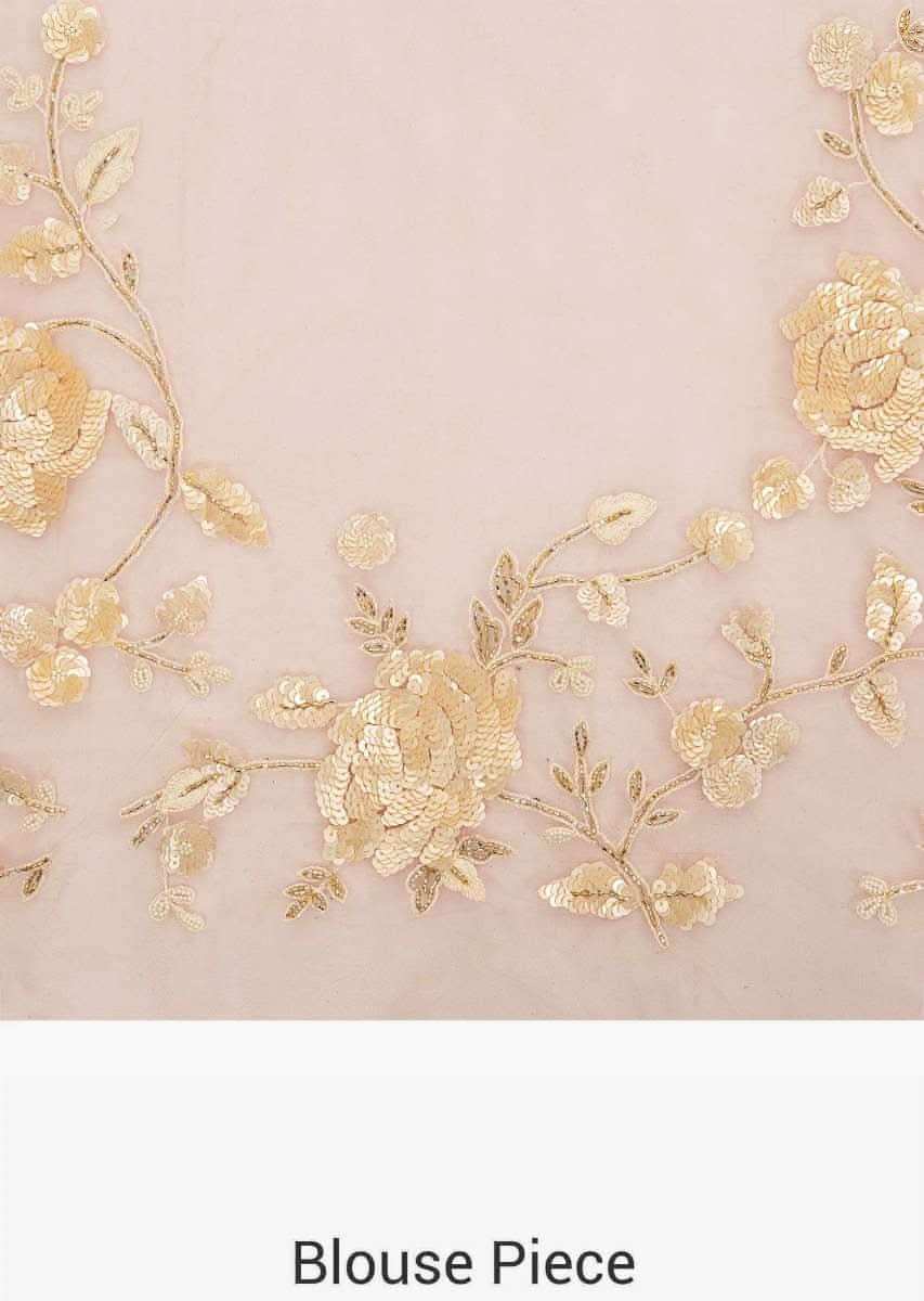 Baby pink saree in net with white sequin and resham embroidery only on Kalki