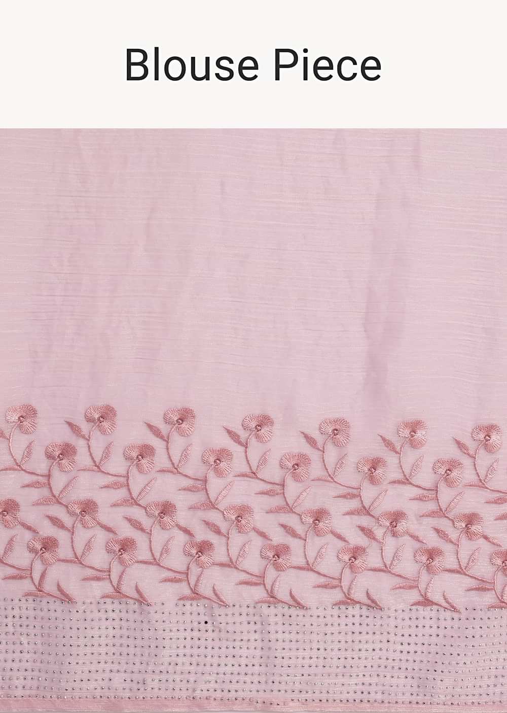 Baby Pink Satin Saree With Thread And Stone Embroidery And Unstitched Blouse