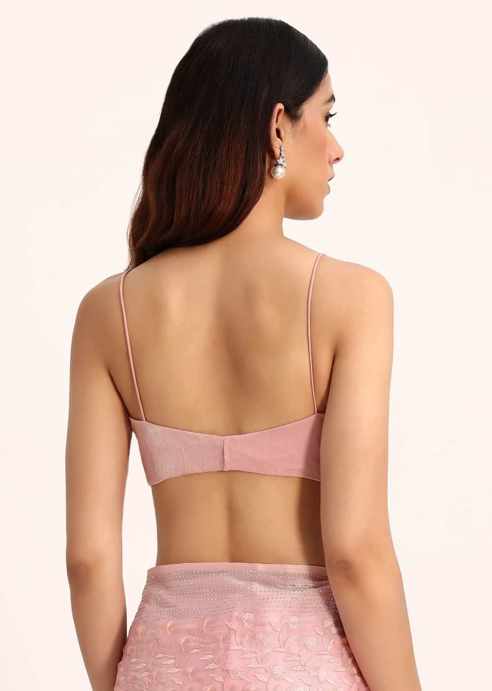 Baby Pink Satin Saree With Thread And Stone Embroidery And Unstitched Blouse