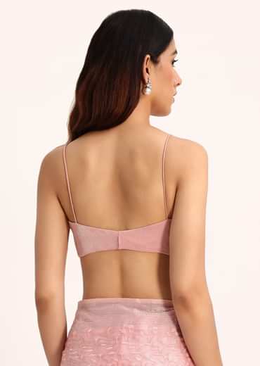 Baby Pink Satin Saree With Thread And Stone Embroidery And Unstitched Blouse