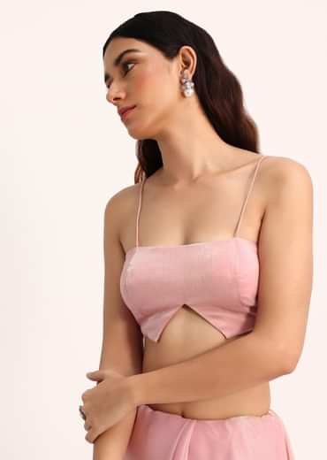 Baby Pink Satin Saree With Thread And Stone Embroidery And Unstitched Blouse