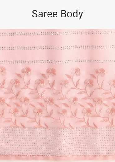 Baby Pink Satin Saree With Thread And Stone Embroidery And Unstitched Blouse