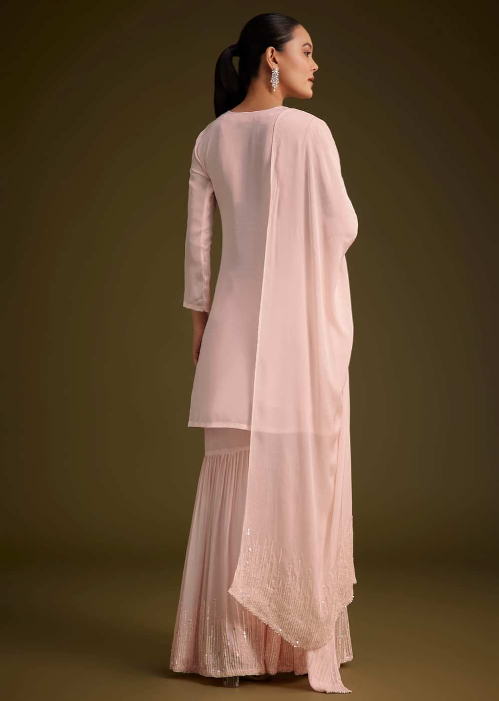 Baby Pink Sequined Chinon Sharara Set