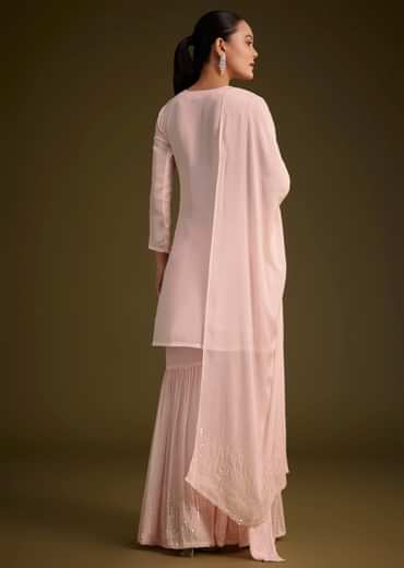 Baby Pink Sequined Chinon Sharara Set