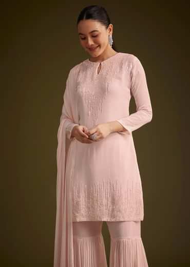 Baby Pink Sequined Chinon Sharara Set