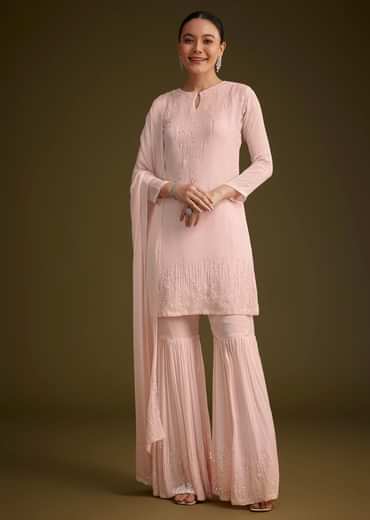Baby Pink Sequined Chinon Sharara Set