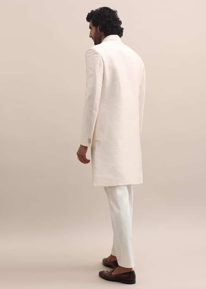 Baby Pink Sherwani With Cutdana Embroidered Collar For Men