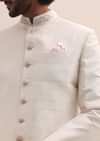 Baby Pink Sherwani With Cutdana Embroidered Collar For Men
