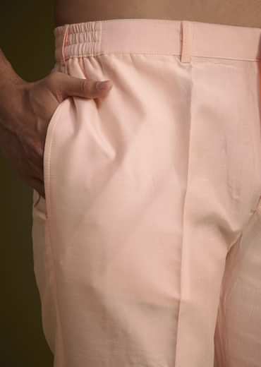 Baby Pink Silk Jacket Set With Nature Themed Patch Work