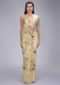 Banana Yellow Organza Saree With Floral Print And Embellished Border Online - Kalki Fashion
