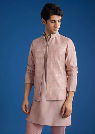 Banarasi Silk Jacket Kurta Set With Front Zip Closure