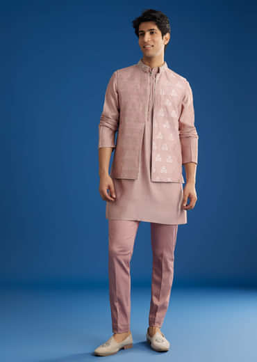 Banarasi Silk Jacket Kurta Set With Front Zip Closure