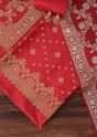 Banarasi Beauty Silk Dress Material Suit Set in Stunning Red with Classic Print